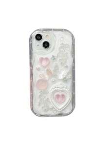 Junk Case Apple Phone Case Featuring Curved Edges, Cream Paint, Pink Heart & Butterfly Design, Shockproof