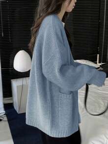 Alicedudu Áo khoác len cardigan dệt kim rộng rãi thoải mái cho nữ - Màu xanh lam - Xem 5