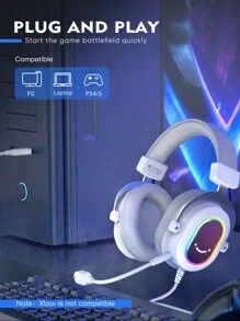 PC 游戏耳机，带麦克风的 USB 有线耳机，7.1 环绕声，线控，柔软耳垫，电脑 RGB 包耳式耳机，流媒体/游戏语音/视频降噪 - FIFINE H6 白色 - 白色 - 查看 9