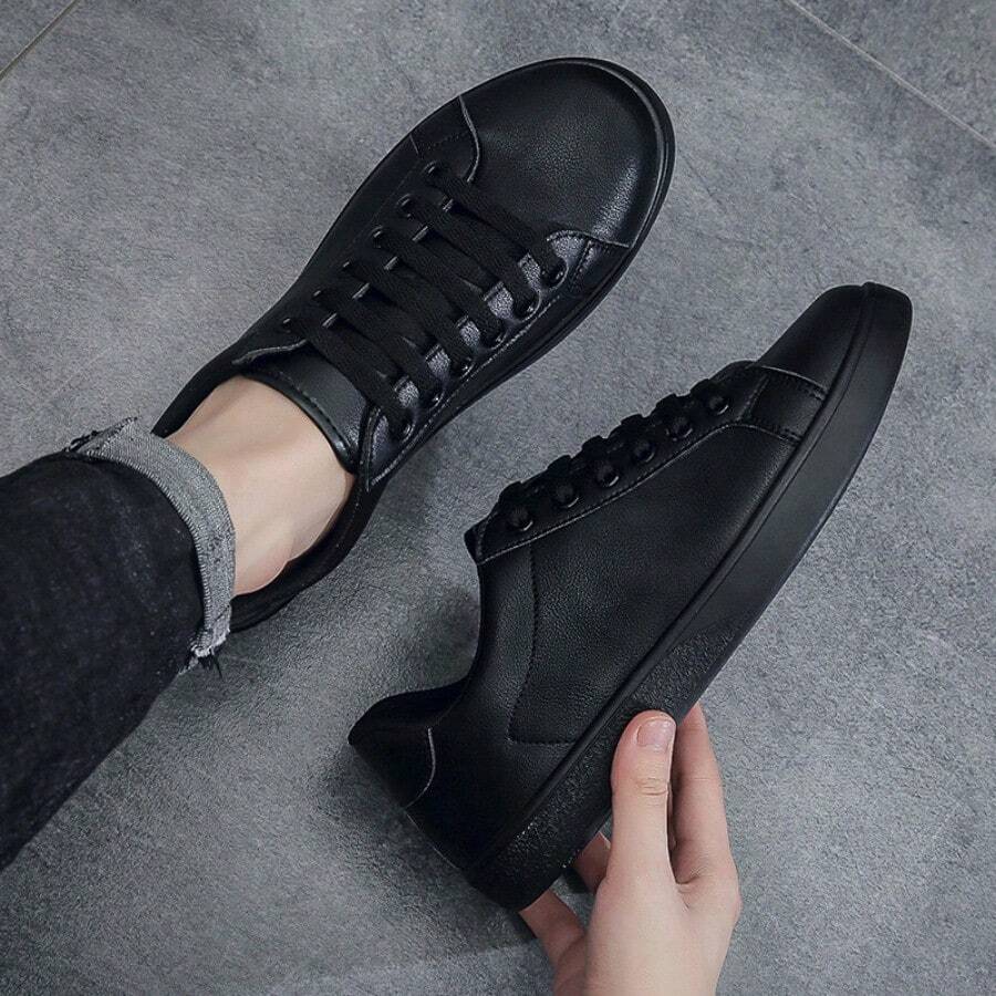 男士运动鞋，春秋季户外运动鞋，时尚硫化鞋，男士平底鞋，奢华风格 - 全黑 - 查看 1