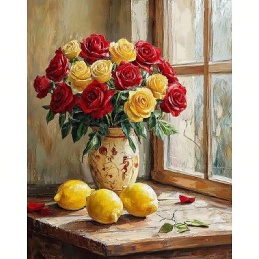 1 件丙烯数字画花朵数字着色成人 DIY 礼物数字画家居装饰艺术 40x50cm/16x20 英寸无画框 - 彩色 - 查看 1