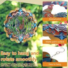 Rooster Wind Spinner 3D Hanging Rooster Wind Catcher 12 Inch Stainless Steel  Wind Spinner  Metal Wind Sculptures Ornament For Balcony Garden Yard Patio Decor