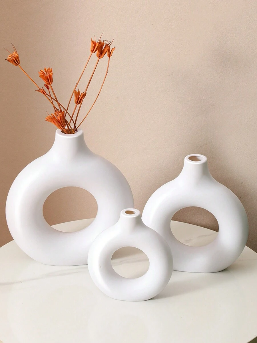 1/2/3pcs Donut Vase, Plastic Flower Vases For Home Decor, Minimalism Boho Style Decoration For Wedding Dinner Table Party Living Room Office Bedroom, Fall Home Decor, Holiday Gift, Christmas Present