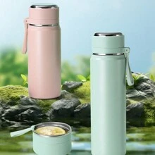 1pc 500ml/16.9oz Bullet-Shaped Insulated Tumbler With Strap, Stainless Steel Travel Mug With Rope Handle, High Aesthetic For Men, Women, Students & Couples, Outdoor Use Water Bottle Back To School Back To School - Multicolor - View 6