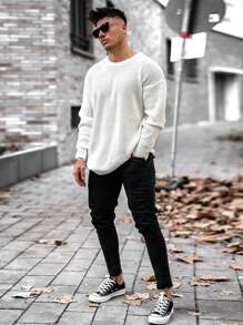 Men's Fashionable Knitted Warm Base Layer Sweater For Autumn And Winter - White - View 2