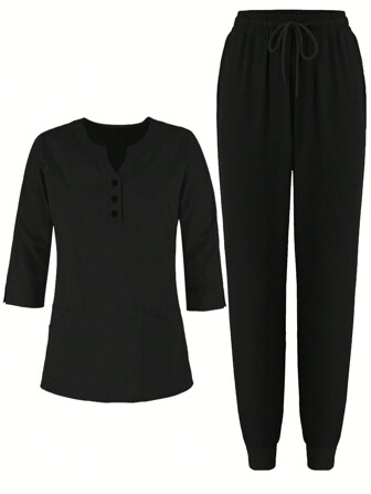 女士软领宽松上衣和裤子磨砂套装