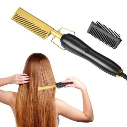 Electric Hot Comb, Hair Straightener For Wig, 3 Grades Temperature Straightening Brush For Thick Afro Hair, Beard, Hot Anti-Scald Portable Curling Flat Iron