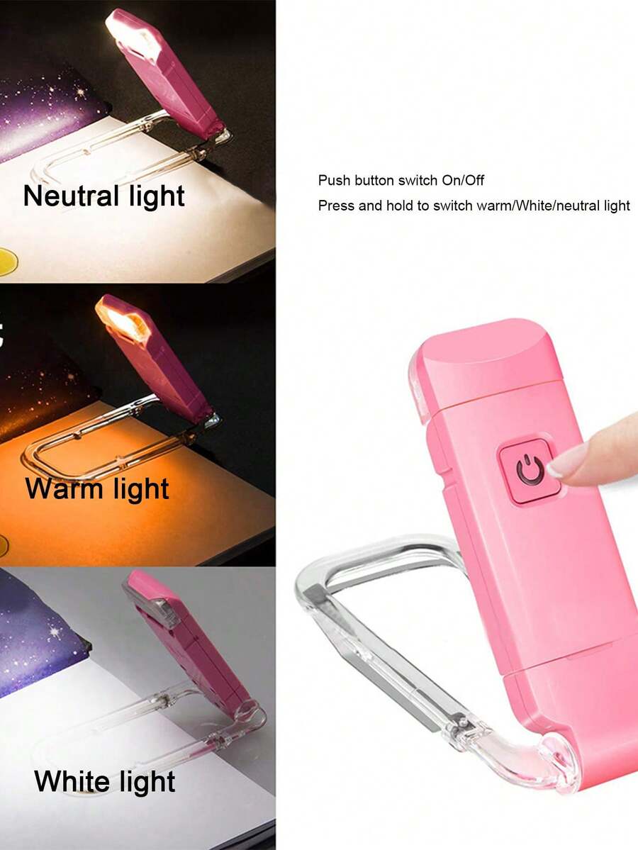 1 件 200mAh 可充电迷你书夹灯，夹式小台灯，USB 充电便携式阅读灯，护眼 LED 夜灯，7 种颜色可选（白色、草绿色、粉色、黑色、湖蓝色、黄色、绿色），内置 USB 充电端口，3 种照明模式，可旋转头，室内/室外，旅行，礼物