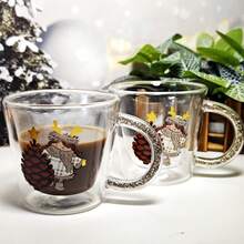 1 confezione e 4 confezioni da 220ml di tazze da caffè a doppia parete, con manico colorato e decorato con strass, idee uniche per decorazioni per ufficio, salotto e cucina, regali per compleanni, Natale, San Valentino per amici, bambini, rientro a scuola - trasparente - Visualizzare 7