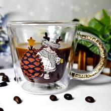 1 confezione e 4 confezioni da 220ml di tazze da caffè a doppia parete, con manico colorato e decorato con strass, idee uniche per decorazioni per ufficio, salotto e cucina, regali per compleanni, Natale, San Valentino per amici, bambini, rientro a scuola - trasparente - Visualizzare 2