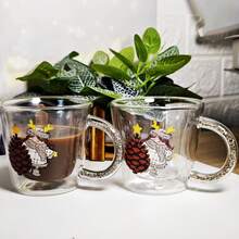 1 confezione e 4 confezioni da 220ml di tazze da caffè a doppia parete, con manico colorato e decorato con strass, idee uniche per decorazioni per ufficio, salotto e cucina, regali per compleanni, Natale, San Valentino per amici, bambini, rientro a scuola - trasparente - Visualizzare 3