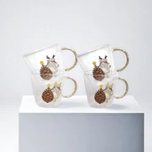1 confezione e 4 confezioni da 220ml di tazze da caffè a doppia parete, con manico colorato e decorato con strass, idee uniche per decorazioni per ufficio, salotto e cucina, regali per compleanni, Natale, San Valentino per amici, bambini, rientro a scuola - trasparente - Visualizzare 4