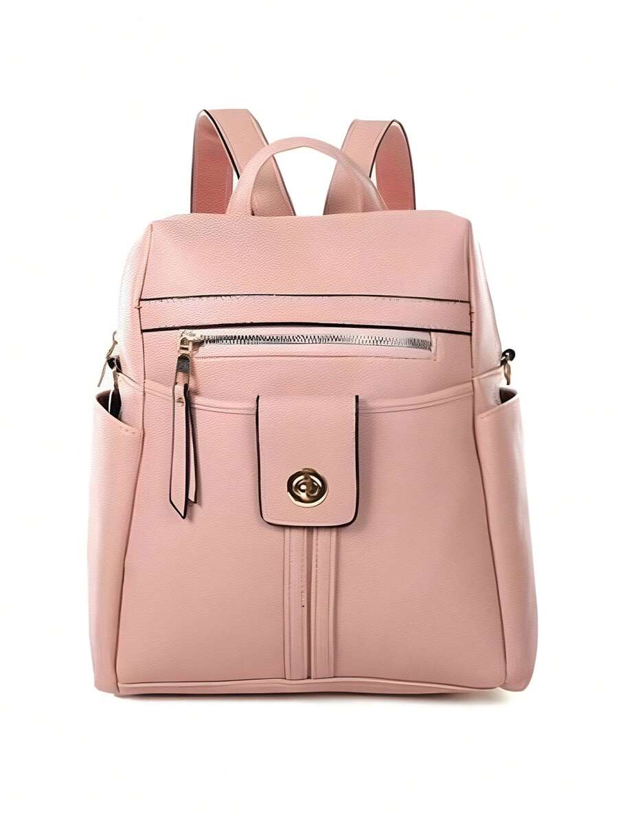 Backpack Bag PU Leather Licha With Multifunctional Case W2006 - 淺粉色 - 查看 1