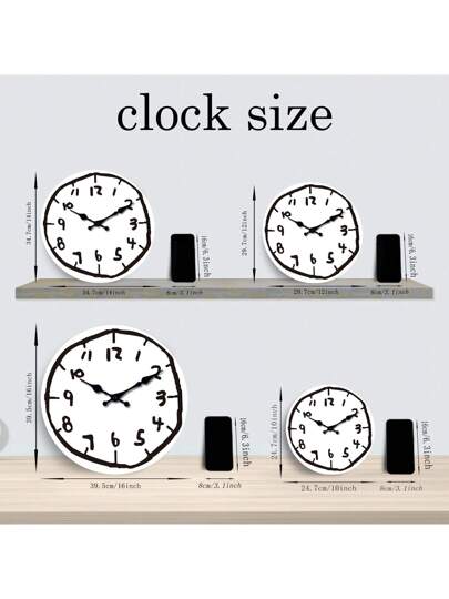 1pc Creative Minimalist Anime Graffiti Wooden ative Silent Wand Klok Living Room, Bedroom, Dining Office, Outdoor Home, Friends, 10/12/14/16 Inches (No Battery Included),Home ,Room Birthday Graduation Bedroom Dormitory Back To School view 3