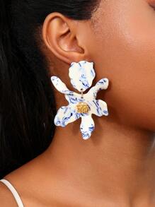 1 par de aretes grandes de flores blancas acrílicas exageradas y elegantes para mujeres, perfectos para viajes, vacaciones y fotografía de estilo dulce - flores grandes - Ver 6