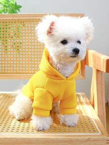 1件寵物衣服 狗貓穿著 有帽兩腿套裝 適合小型犬中型犬幼犬 可愛純色連帽衛衣 - 檸檬黃 - 黃色 - 查看 3