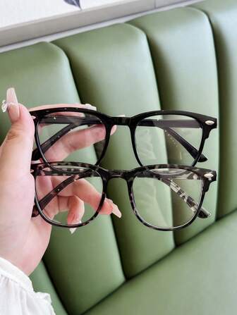2 Pairs Unisex Square Fashionable Glasses, Suitable For Back To School, Daily Wear, Reading, Computer Use, Eye Protection Halloween For Summer Beach Vacation,Outdoor,Travel