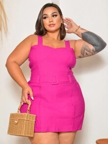 WOMEN'S PLUS SIZE SET, SHORTS, SKIRT AND CROPPED BENGALINE NECKLINE, HIGH ELASTICITY - Màu Hồng Tươi - Xem 1