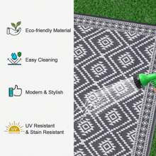 Outdoor Rugs,Reversible Patio Mat 9 X 12 Ft,Waterproof Patio Rug Reversible Plastic Straw Camping Rugs,Rv,Porch,Deck,Camper,Balcony,Backyard - Grey - View 4