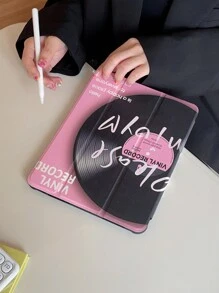 1 件可爱粉色卡通字母与唱片设计亚克力透明水晶保护壳，带睡眠/唤醒功能，兼容 iPad、三星