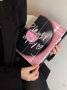 1 件可爱粉色卡通字母与唱片设计亚克力透明水晶保护壳，带睡眠/唤醒功能，兼容 iPad、三星