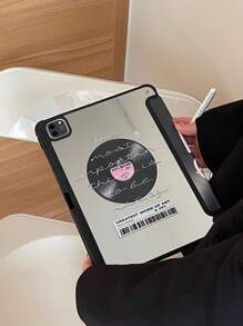 1 件可爱粉色卡通字母与唱片设计亚克力透明水晶保护壳，带睡眠/唤醒功能，兼容 iPad、三星