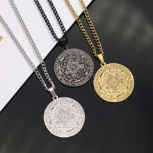 1pc Stainless Steel Seven Archangels Round Pendant Necklace For Men, Seal Of Solomon Spiritual Talisman Protection Amulet Jewelry