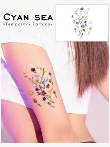 1 件彩色多巴胺花临时纹身贴纸，防水防汗，可移除，适用于手臂/腿部，时尚炫酷的设计 - 彩色 - 查看 1