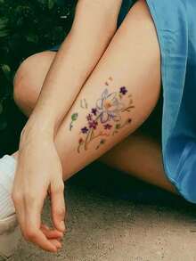 1 件彩色多巴胺花临时纹身贴纸，防水防汗，可移除，适用于手臂/腿部，时尚炫酷的设计 - 彩色 - 查看 4