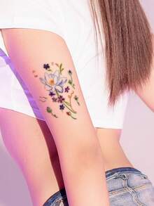 1 件彩色多巴胺花临时纹身贴纸，防水防汗，可移除，适用于手臂/腿部，时尚炫酷的设计 - 彩色 - 查看 3