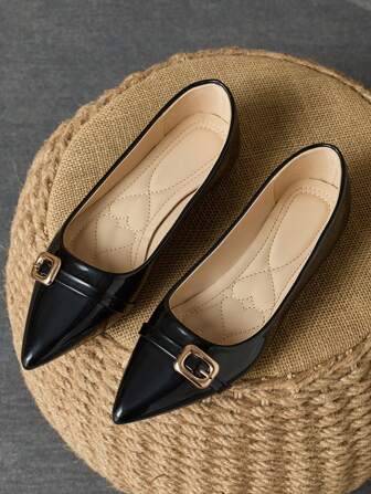 Women's Pointed Toe Casual Flats, Black Low Vamp Party/Daily Outdoor Wear Elegant Versatile Loafers