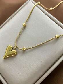 1件优雅心形吊坠，18K镀金不锈钢项链，适合女性日常佩戴、派对场合或情人节礼物 - 金黃色 - 查看 3