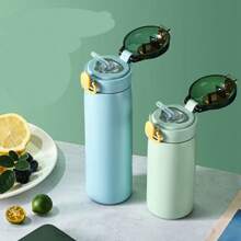1pc 460ml/320ml/15.5oz/10.8oz Cute Bounce Travel Mug With Straw, Stainless Steel Vacuum Insulated Water Cup With Locking Lid For Outdoor Use Back To School