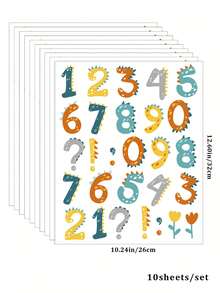 10pcs/Set Cute Cartoon Dinosaur Number & Letter Self-Adhesive Wall Stickers, Nursery Decor, Kids Room Dinosaur Wall Art Decals, Waterproof PVC Bedroom Wall Decor - Multicolor - View 8