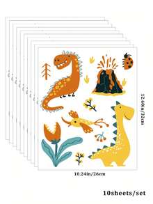 10pcs/Set Cute Cartoon Dinosaur Number & Letter Self-Adhesive Wall Stickers, Nursery Decor, Kids Room Dinosaur Wall Art Decals, Waterproof PVC Bedroom Wall Decor - Multicolor - View 7