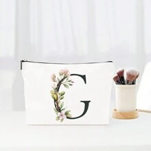 Alfabeto de flores simples Bolsa de maquiagem de lona para mulheres Bolsa de viagem para artigos de higiene pessoal portátil, Bolsa de armazenamento de cosméticos Bolsa de armazenamento de pincéis de cosméticos com fecho de zíper, Itens essenciais para viagens Itens essenciais para cruzeiros Itens essenciais para dormitórios, Presentes para madrinhas de casamento, Presentes para mães, Presentes de aniversário, Presentes para amigos e professores, Decoração para casa, Banheiro Bolsas de maquiagem Organizador de maquiagem Organizador de maquiagem Armazenamento de maquiagem - Branco - Ver 29