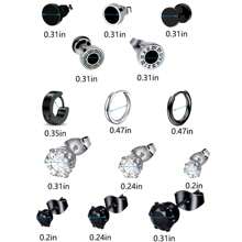 1 Set Men's Stainless Steel Earrings (14pcs/8pcs/1pc), Black And Silver Cubic Zirconia Stud Earrings, Hoop Earrings, Earrings For Men - Multicolor - View 2