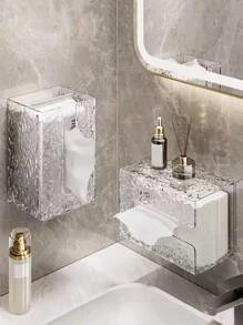 1pc/2pcs Clear Tissue Box Holder, Wall Mounted Tissue Dispenser, No Drilling Required, Suitable For Kitchen, Bathroom And Toilet, Desktop Tissue Organiser, Ideal For Storing Tissues And Other Paper Products, Bedroom Decoration, Home Decoration, House Decoration, Holiday Decoration - Clear - View 2