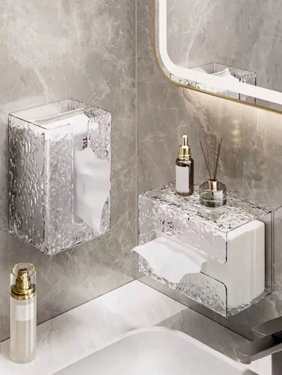 1 件/2 件透明纸巾盒架，壁挂式纸巾分配器，无需钻孔，适用于厨房、浴室和卫生间，桌面纸巾收纳盒，非常适合存放纸巾和其他纸制品，卧室装饰，家居装饰，房屋装饰，节日装饰