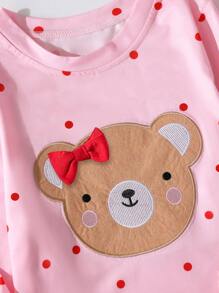 Young Girl 2pcs Heart & Bear Print Ruffle Trim PJ Set - Multicolor - View 5