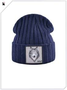 KKISSBAOBEI قبعة كاب نسيج محبوك بشعار الذئب 1 قطعة للرجال والنساء، مناسب للملابس الكاجوال والرياضية