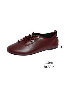 Nuevas bailarinas con cordones de otoño, invierno burdeos, zapatos casuales de ballet para mujeres - Rojo - Ver 12