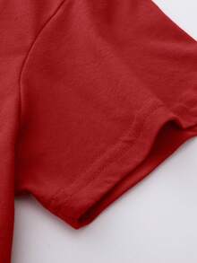 女士个性化圣诞情侣/家庭/宠物照片印花圆领休闲短袖 T 恤，定制，女式上衣，图案 T 恤，派对礼物 - 紅色 - 查看 7