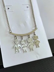 Daughter Girl Pendant Necklace In Stainless Steel Does Not Darken Can Get Wet - 3 女孩 1 男孩 - 查看 2