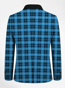 Navy Blue Plaid Casual Blazer For Men