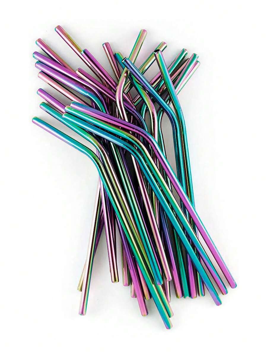 Stainless Steel Straw Kit Curved Metal Multicolored Reusable - 彩色 - 查看 1