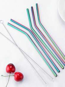 Stainless Steel Straw Kit Curved Metal Multicolored Reusable - 彩色 - 查看 5