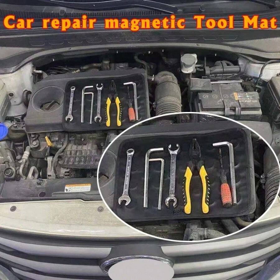 Car Repair Magnetic Tool Mat, Flexible Magnetic Tool Holder Mat - Wrenches, Bolts, Nuts, Screws And Other Parts Tray For Car, Garage, Home, Construction - Black-1pcs - View 1