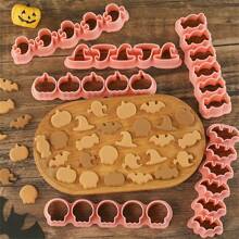 Cookie Cutter Set, Cartoon Small Pumpkin, Ghost & Bat Shape 3D Baking Molds DIY Press Tool - Pink - View 5