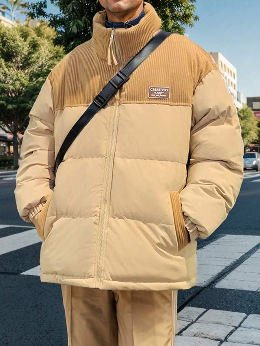 Verstärkter Kontrast Farbe Patchwork Lässig Herren Jacke